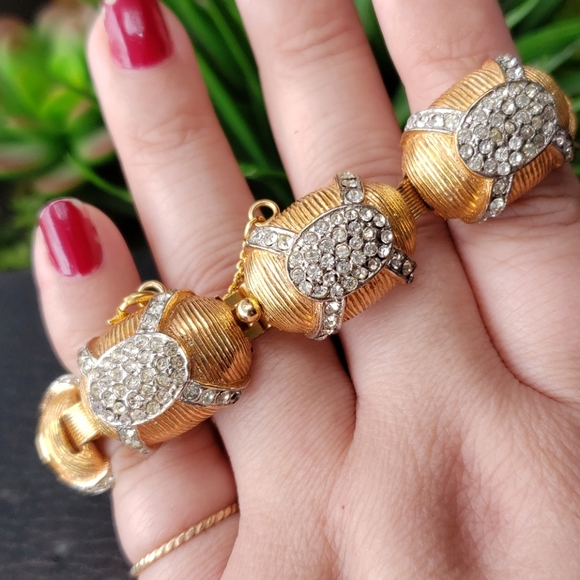 VTG High End Ciner Unsigned Pave Set Rhinestone Oval Gold Link Designer Bracelet - Picture 5 of 13